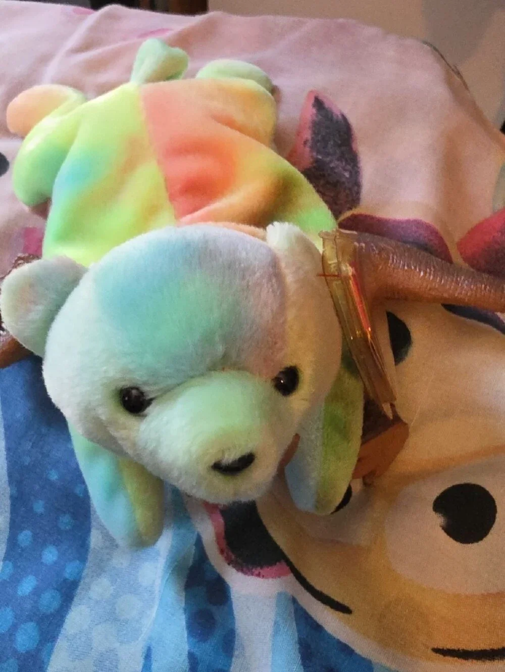 Ty Tie-Dye Small Plush Bear Toy - Green, Blue, Yellow, Pink